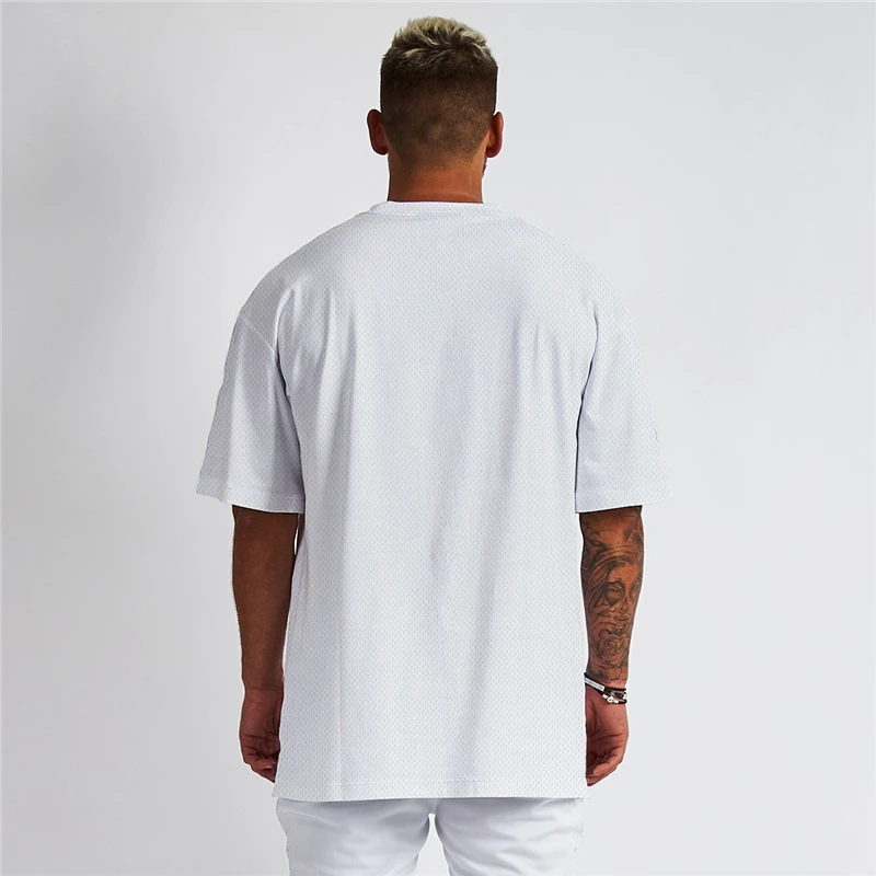 Mesh Oversized T-shirt Mens Dropped Shoulder Half Sleeve Fitness T Shirt Men Summer Loose Gym Clothing Bodybuilding Tops Tees