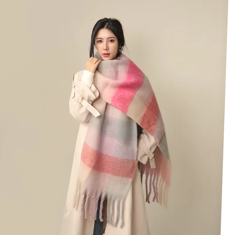 2022 New Cashmere Scarves Winter Thick Women‘s Pashmina Shawls Ladies Long Warm Tassel Scarf Rainbow Wrap Hairy Bufanda Foulard