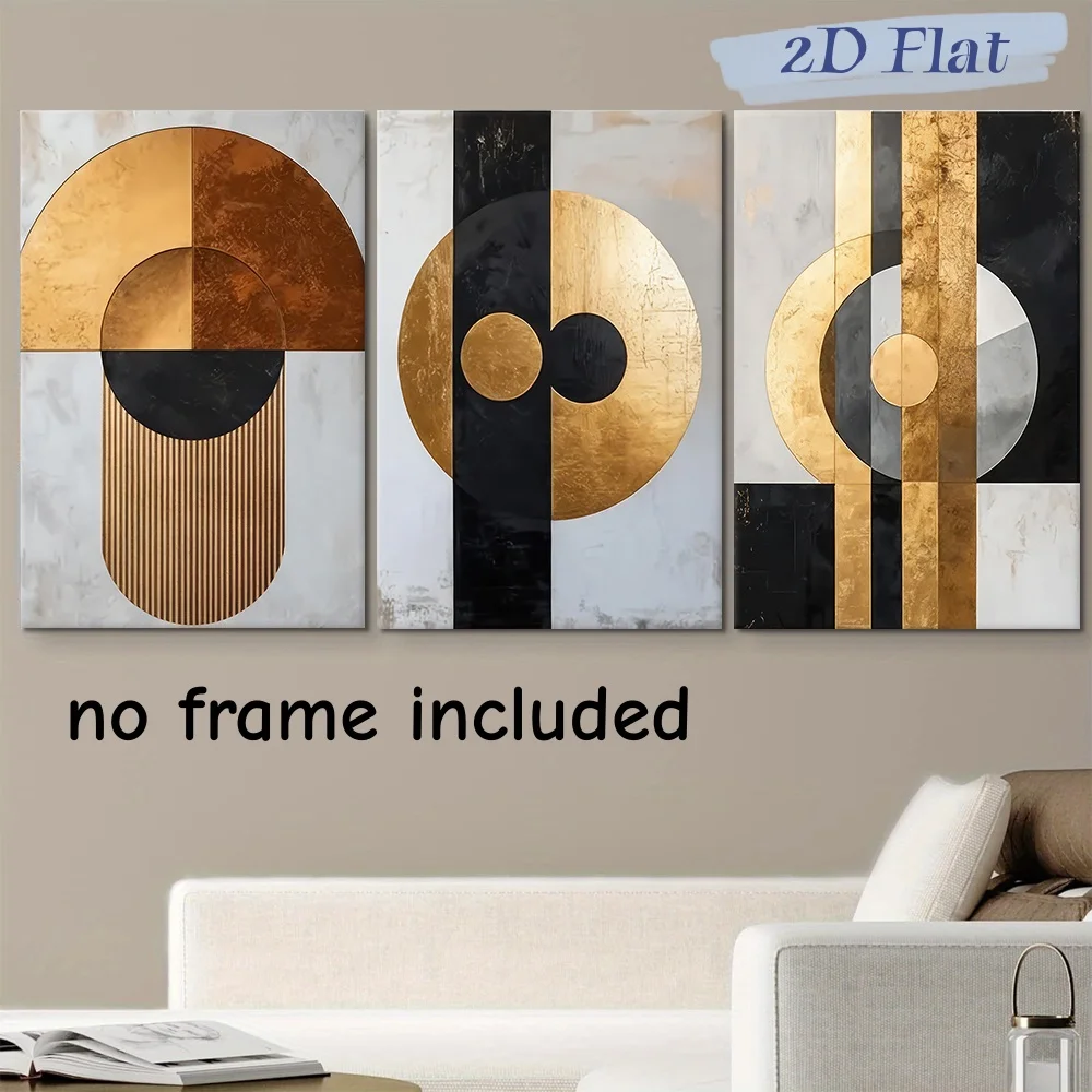 3-piece set of modern minimalist geometric metal decorative paintings, living room foyer background wall frameless hanging paint