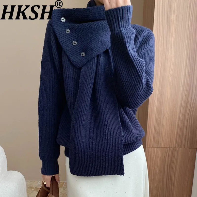 

HKSH осень-зима новый женский свитер пуловер шарф с v-образным вырезом однотонный утягивающий элегантный высококачественный повседневный вязаный топ HK16416