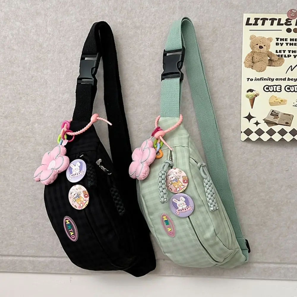 

Fashion Leisure Crossbody Bag Japanese Style Fresh Checkered Shoulder Bags Lightweight 3-Layers Chest Bag Students
