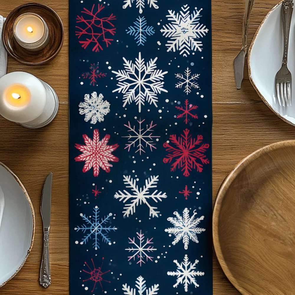 1 Stück Marineblau Burgund Weiß Rot Schneeflocke Tischläufer – Weißer Weihnachtstischläufer, Weihnachtstischdecke und Tischläufer