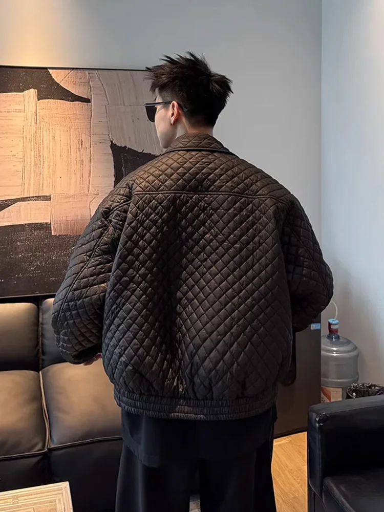 

Bla Diamond Pattern Cotton Jaet Men's Winter ort Loose Fit Sli Warm Polyester Fiber Filled Coat Casual Outerwear