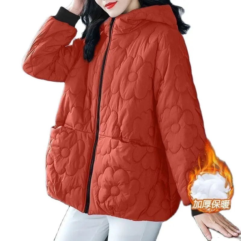 Women\'s Padded Outerwear Loose Fashion Zipper Pocket Winter Down Cotton Clothes 4XL Female Parkas