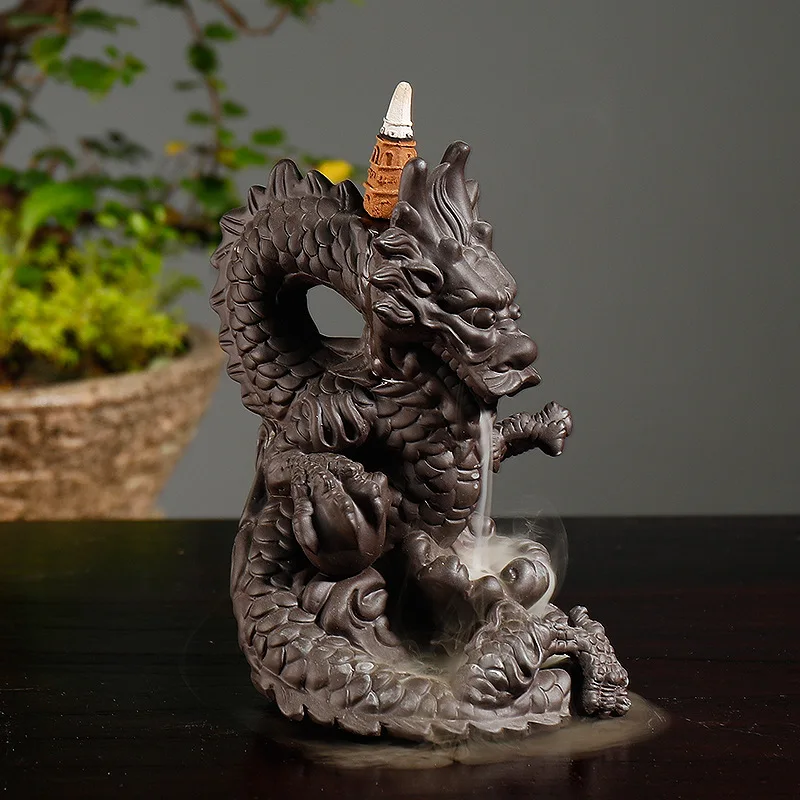 Handicrafts Home Decor Dragon Ornaments Waterfall Backflow Incense Purple Clay Censer