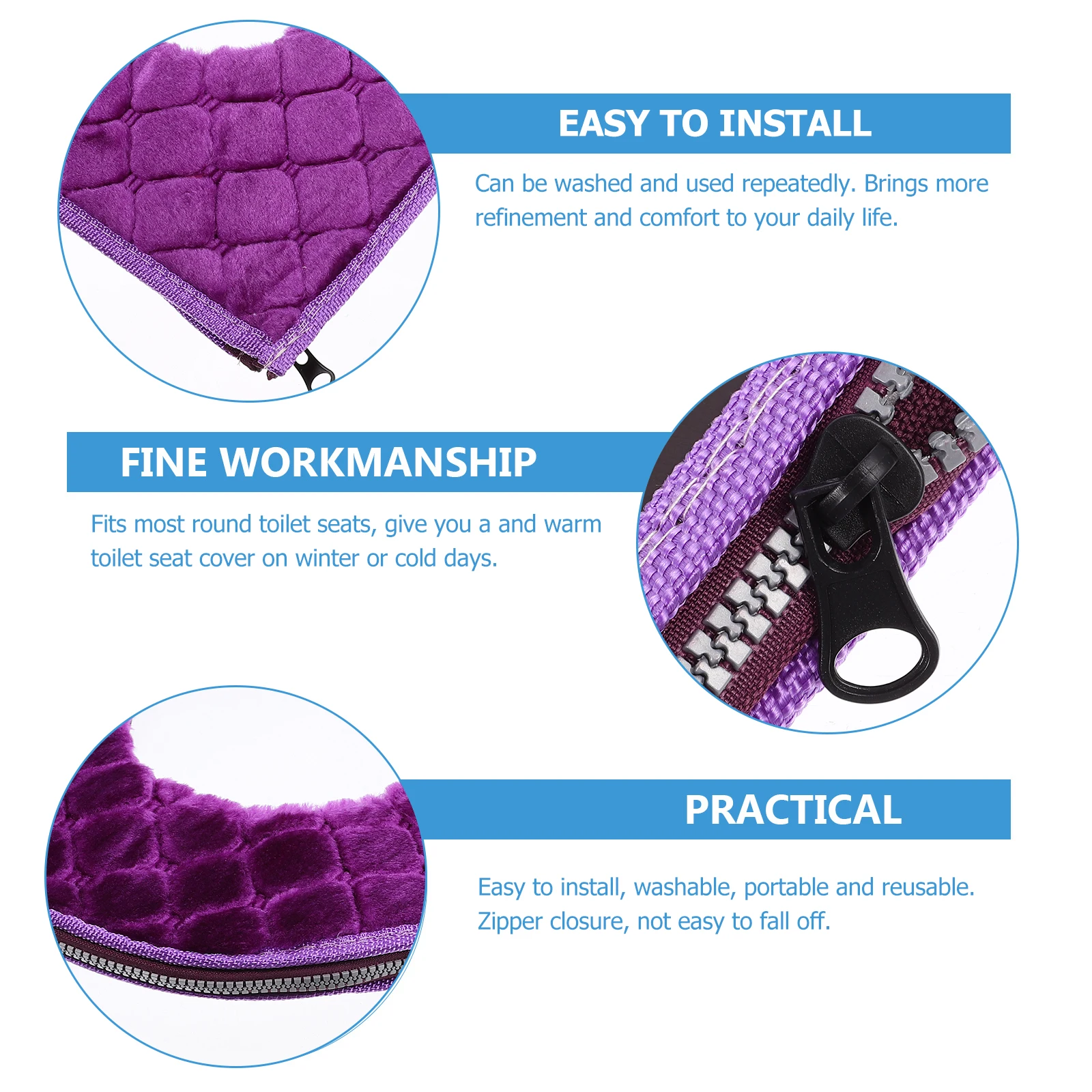 

Warm Toilet Seat Cover Washable Bathroom Cushion Thick Pad Winter Reusable Fits Most Round Seats Zipper Closure Portable Easy