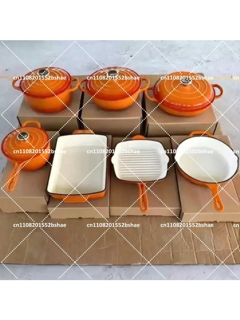Premium 7-Piece Cast Iron Enamel Dutch Oven Set for Soup, Stew, and Casserole Cooking