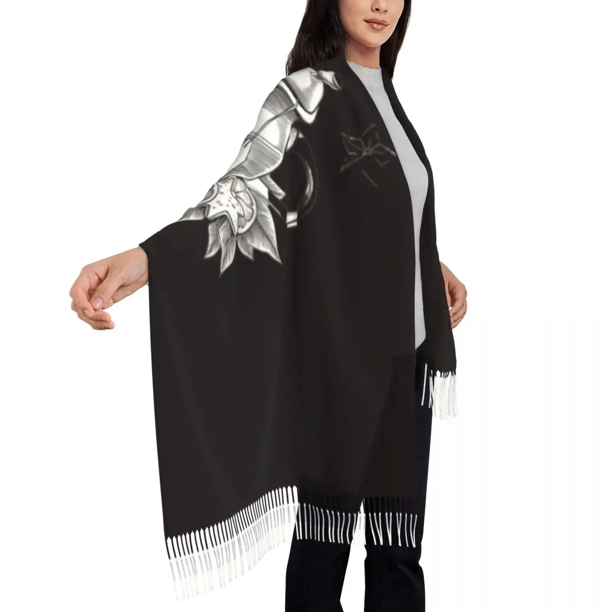 Tetera Earl Grey con rodajas de limón y bolsita de té para amantes del té, chal de 72x197cm, bufanda con borlas