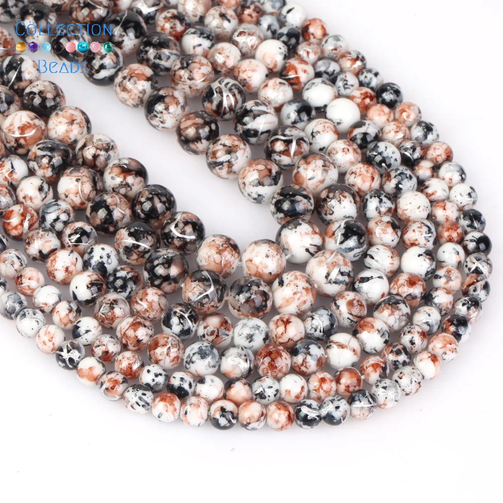 6/8/10mm Natural Stone Beads Brown Black White Stone Round Spacer Loose Beads For Jewelry Making DIY Bracelets Accessories