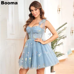 Booma Embroidery Lace A-Line Mini Prom Dresses Sweetheart Bow Straps Homecoming Party Gowns Above Knee Fairy Graduation Dress