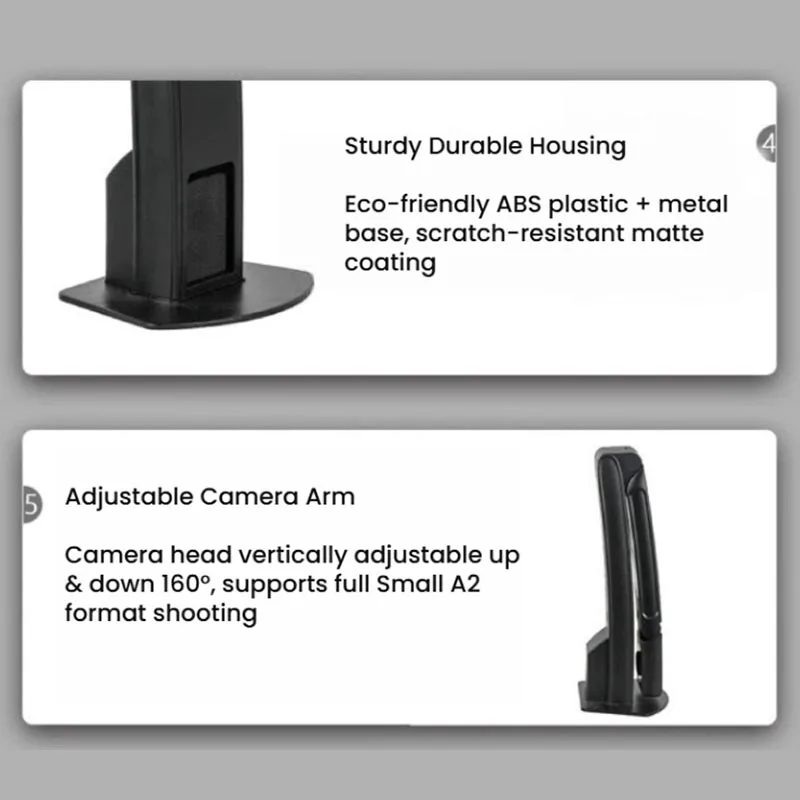 Portable Foldable Document Camera Visual Presenter Adjustable Arm Book & Notes Scanner with Control Buttons