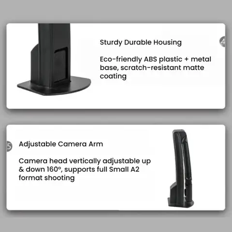 Portable Foldable Document Camera Visual Presenter Adjustable Arm Book & Notes Scanner with Control Buttons