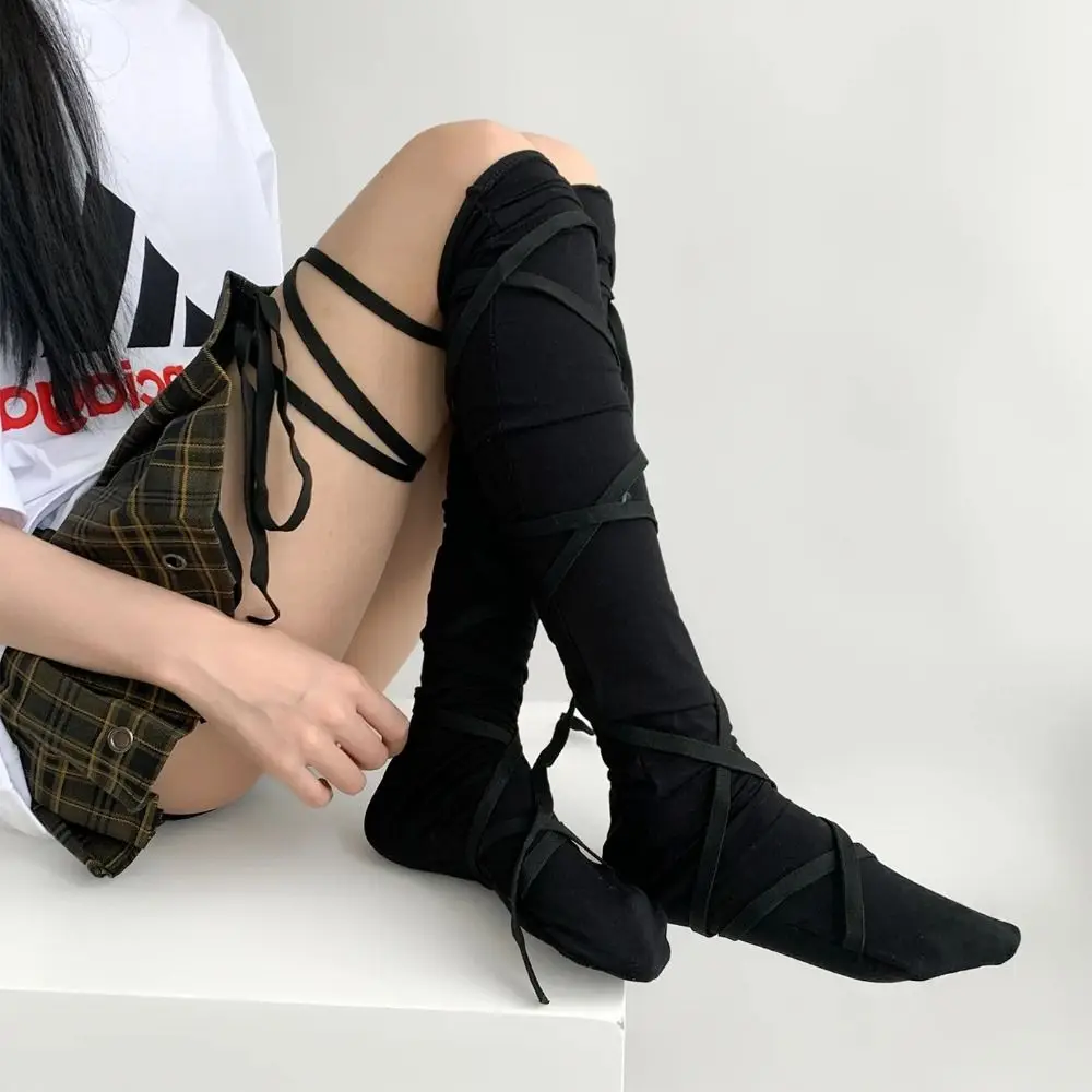 New Punk Calf Tie Leg Cover socks Women Y2K Lolita Thin Stocking Gothic Japanese JK Club Cosplay Socks