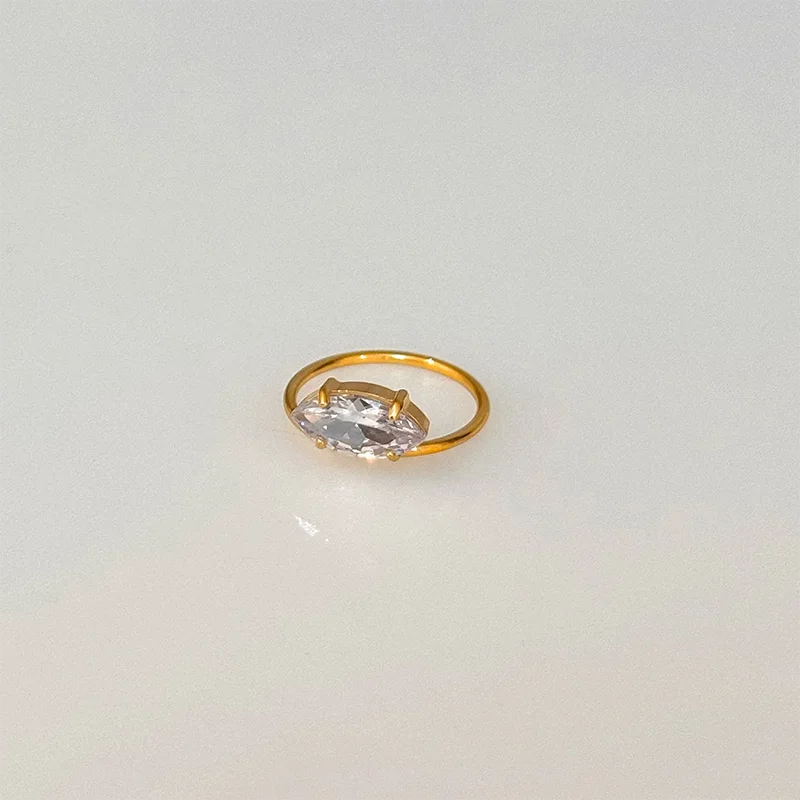 Eye oval cz stone dainty rings stainless steel rings for women minimalist delicate stainless steel jewelry non tarnish
