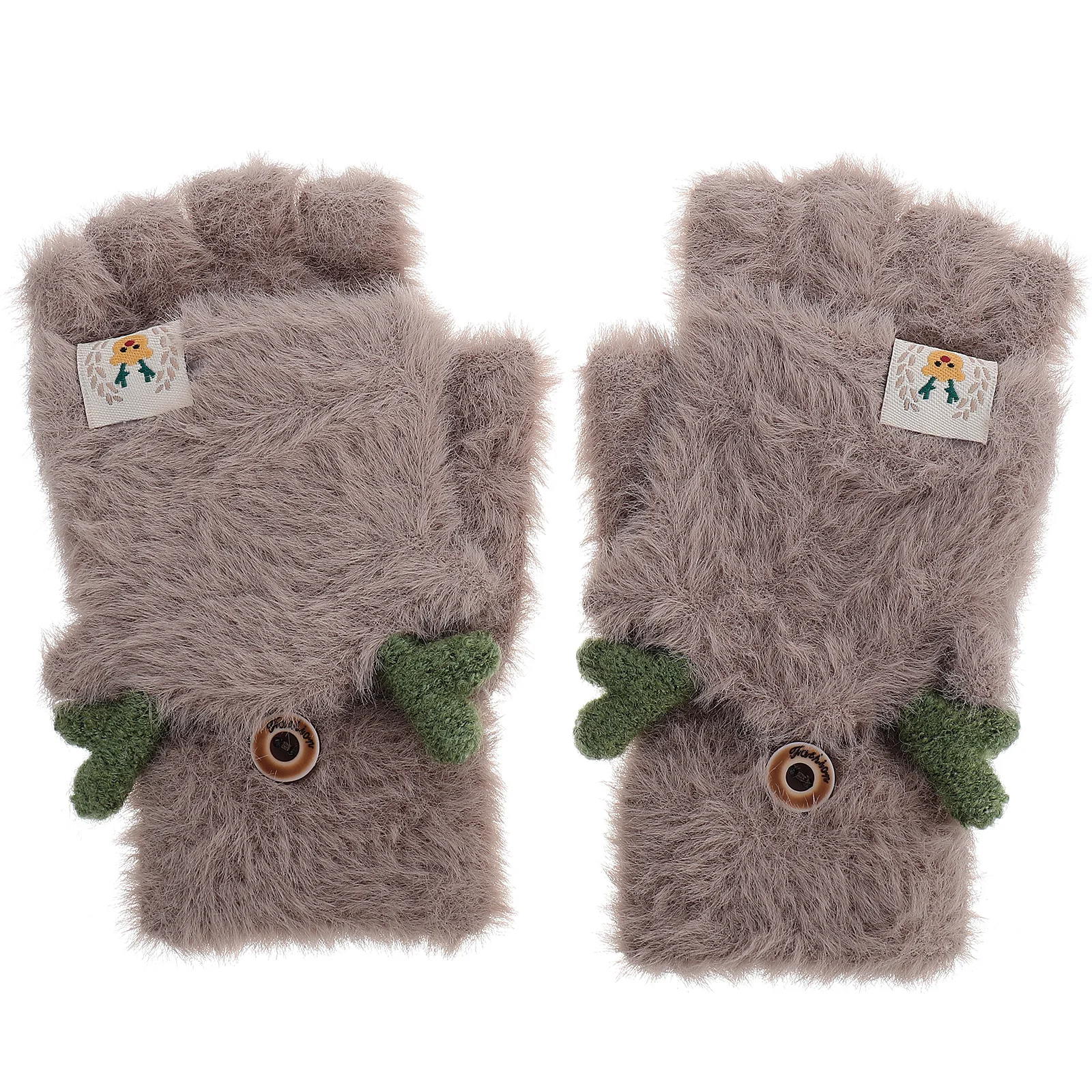 1 زوج دافئ صوف مبطن الغزلان القرن قفازات للنساء عيد الميلاد قرن الوعل نمط نصف اصبع القفاز الشتاء في الهواء الطلق الكرتون #2