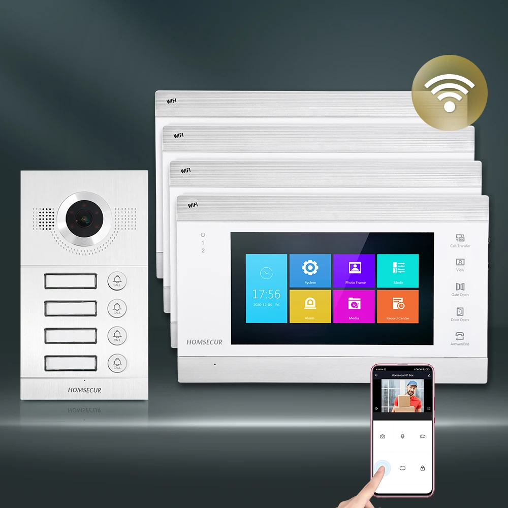 

HOMSECUR Multi-Language Menus WIFI Video Doorbell Intercom Silver Camera Auto Recording 4 Families