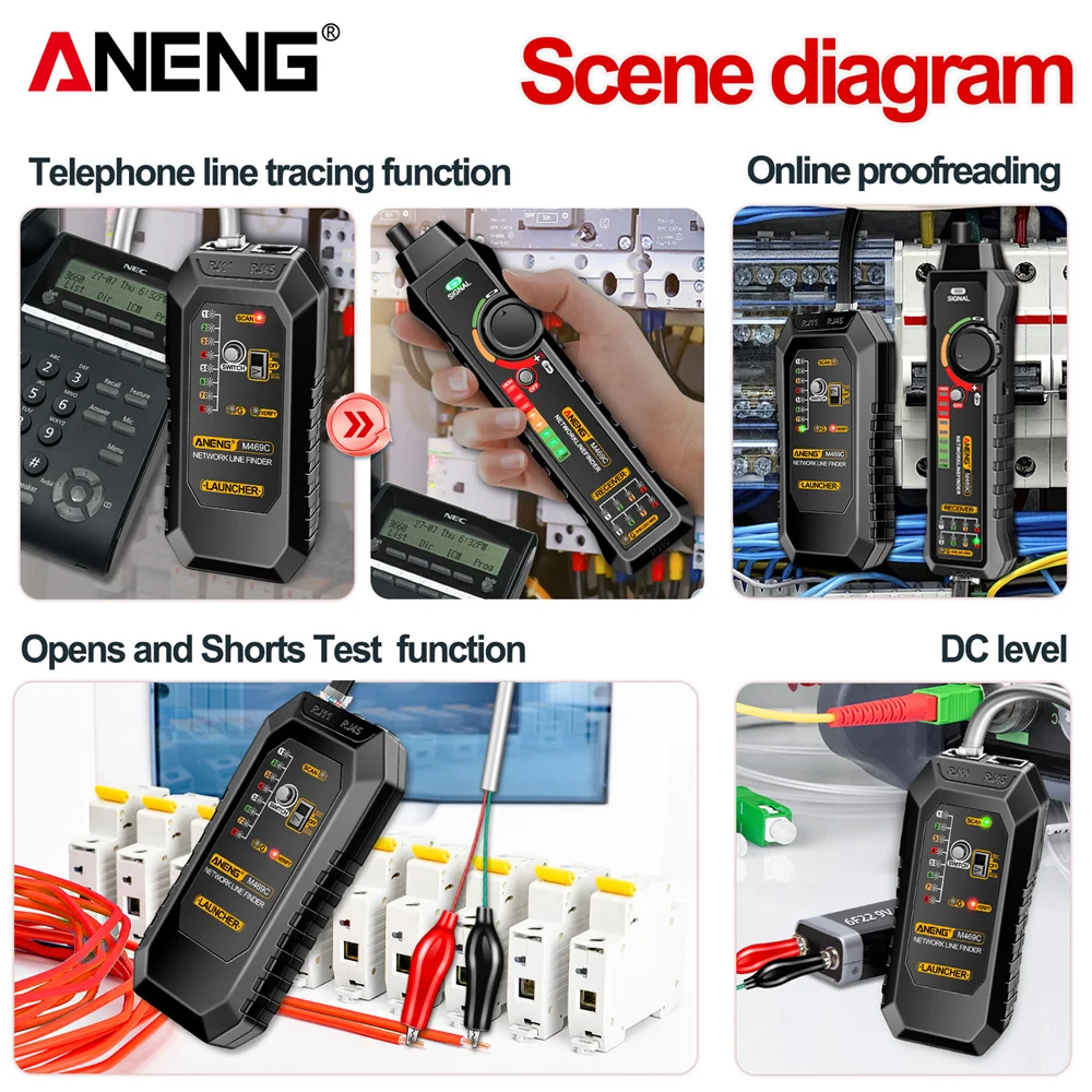 ANENG M469C Smart Network Cable Tester RJ45 RJ11 LAN Cable Tester Finder Wire Tracker Receiver Network Repair Electrical Tool