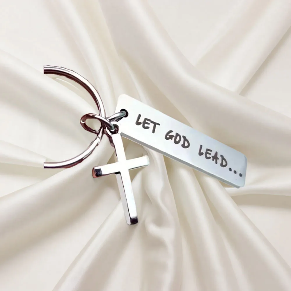 Cross Keychain for Women Men Christian Inspirational  Let-God-Lead Keyring for Car Key Backpack Wallet Faith