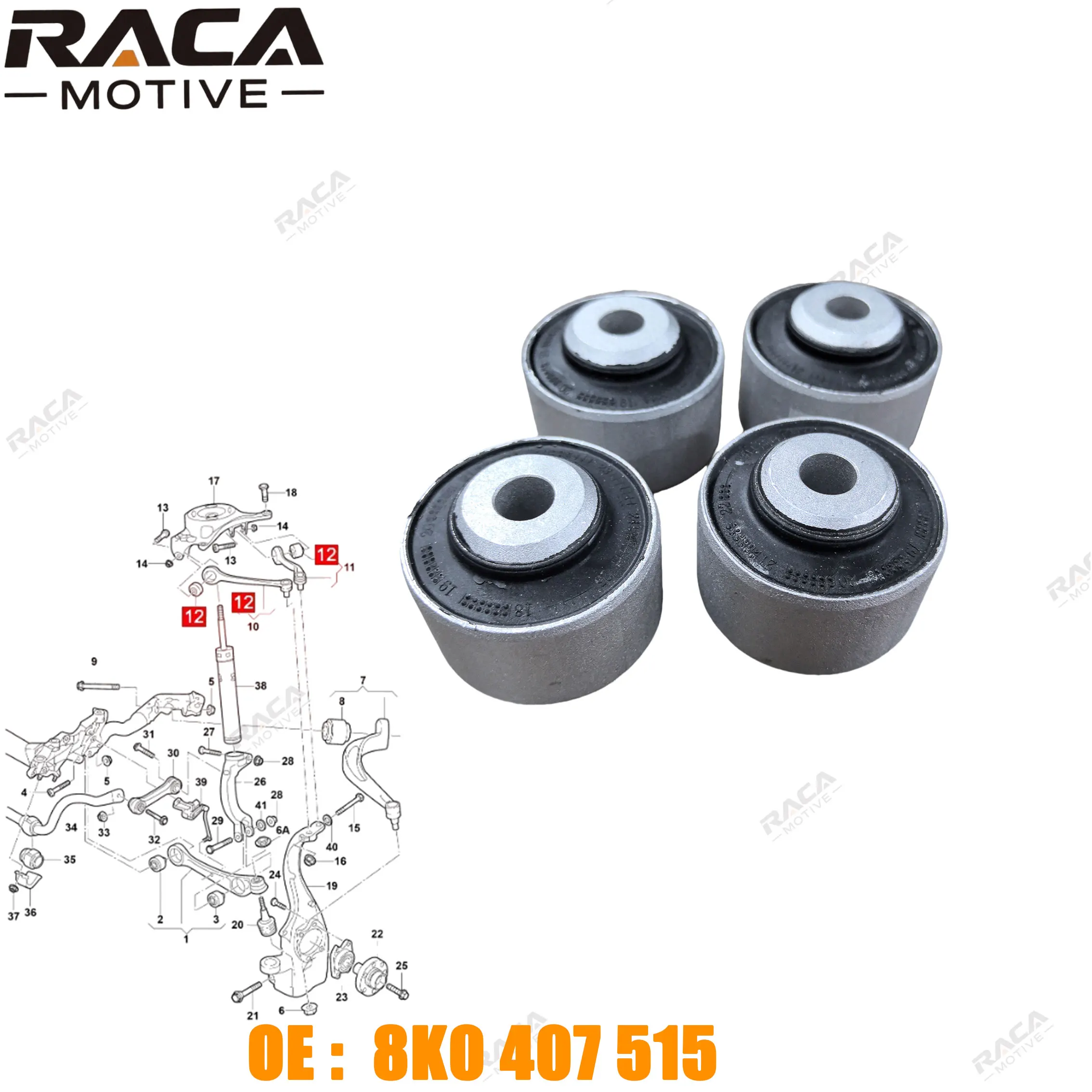 

8K0407515 High-Quality Front Axle Steering Device Control Arm Bushing, Front and Rear Left and Right, 4Pcs in Total, Suitable for Audi A4 B8 A5 Q5 S4 S5 A6 C7 8K0 407 515