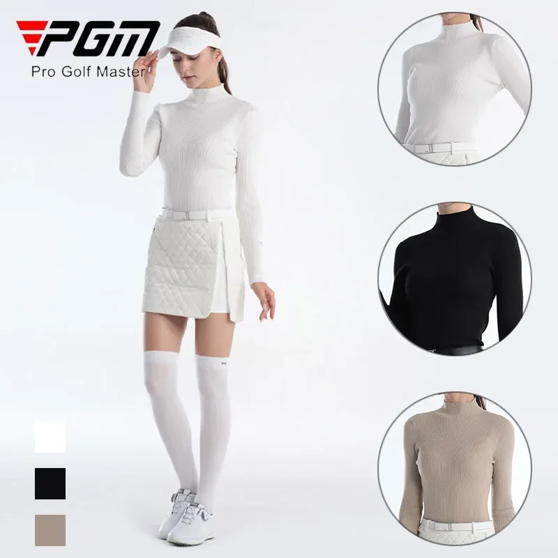 PGM Women Keep Warm Elastic Golf Sweater Ladies Slim Knitted Bottoming Shirts Women Stand Collar Long Sleeve Tops Golf T-shirt