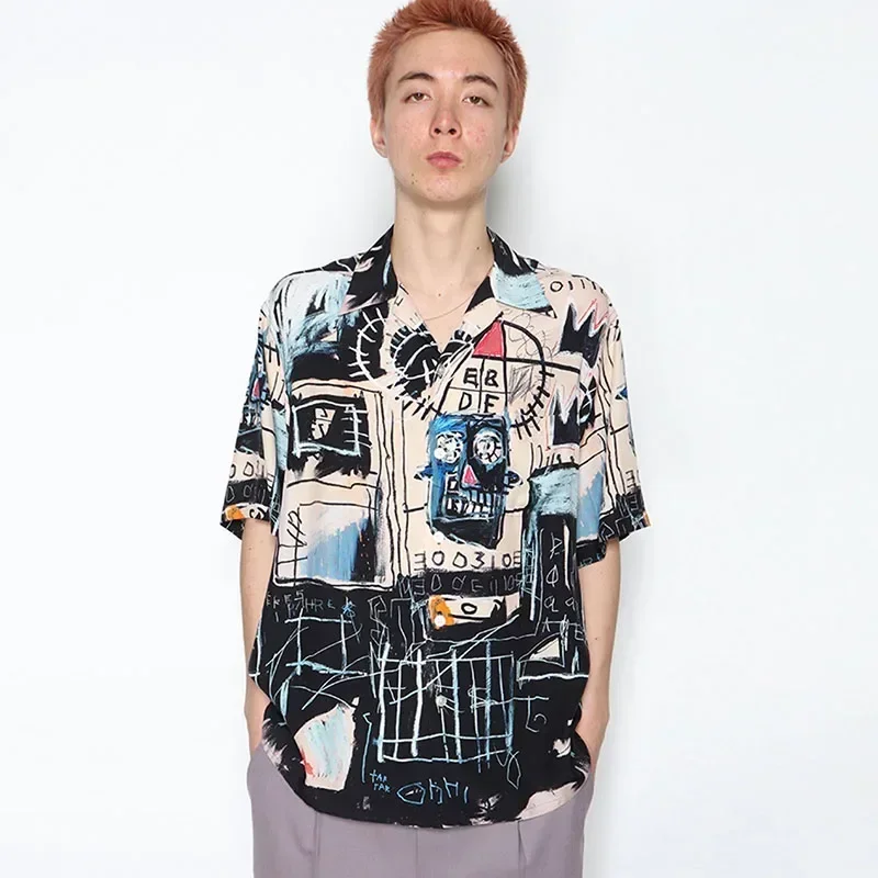 24ss Casual Shirts Men Women 1:1 Street Fashion Graffiti Men Hawaiian Shirts