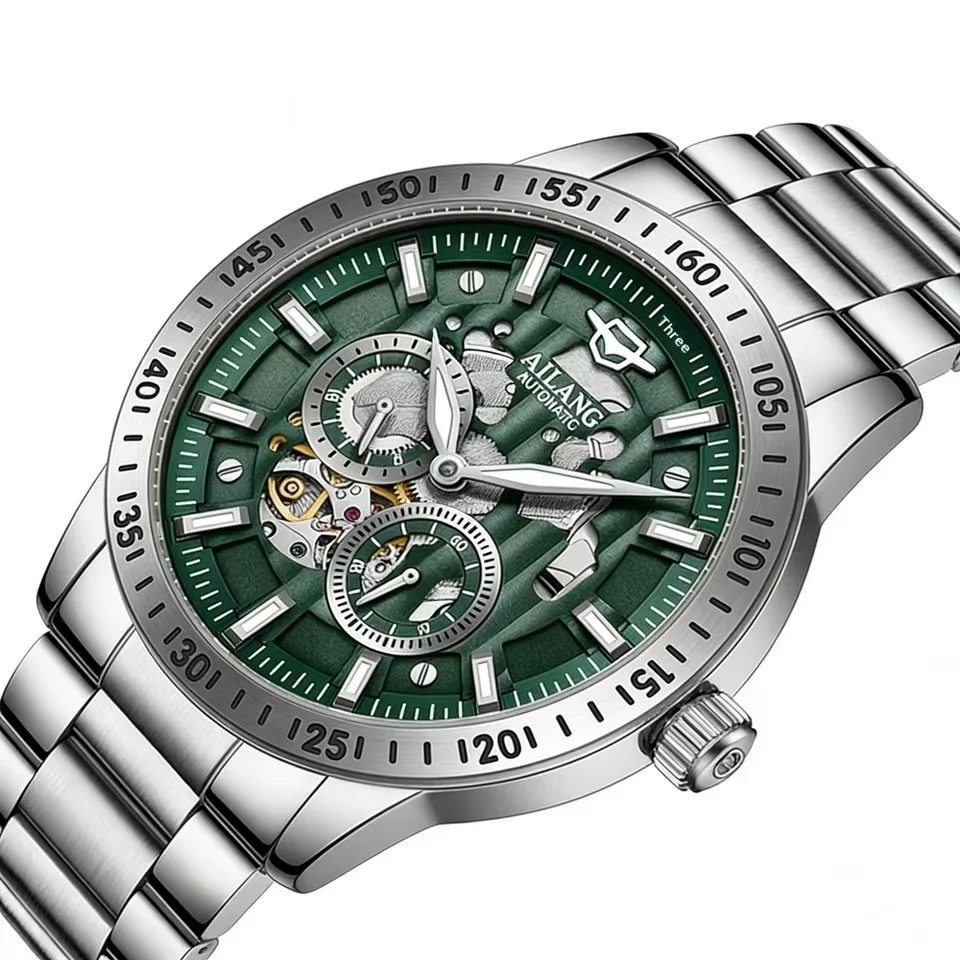 Glow-in-the-dark AiLang 2026 8130 Automatic Mechanical Qatch back hollow out high-end fashion multifunctional calendar