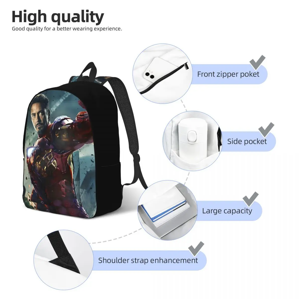 Good Quality Iron Man Kindergarten Bag For School Large Capacity Marvel Animation Iron Man Children Laptop Bag For Gifts