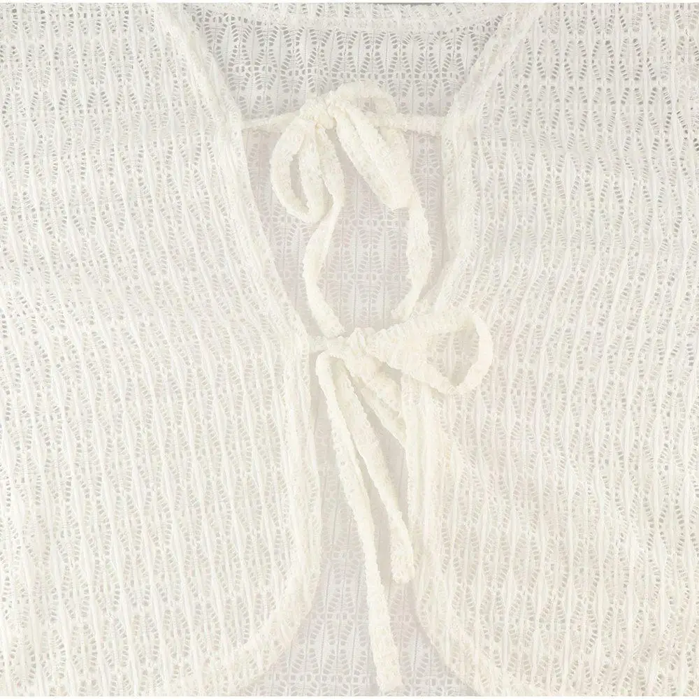 Cardigan en maille transparente, chemise à lacets, pull de plage au Crochet, Protection solaire, hauts chemises de plage fines, manteau