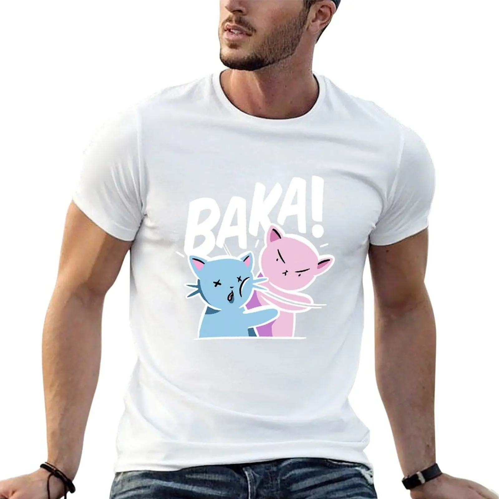 Baka Anime Cat Slap Baka Japanese Cat T-Shirt funny shirt cotton graphics t shirt for men