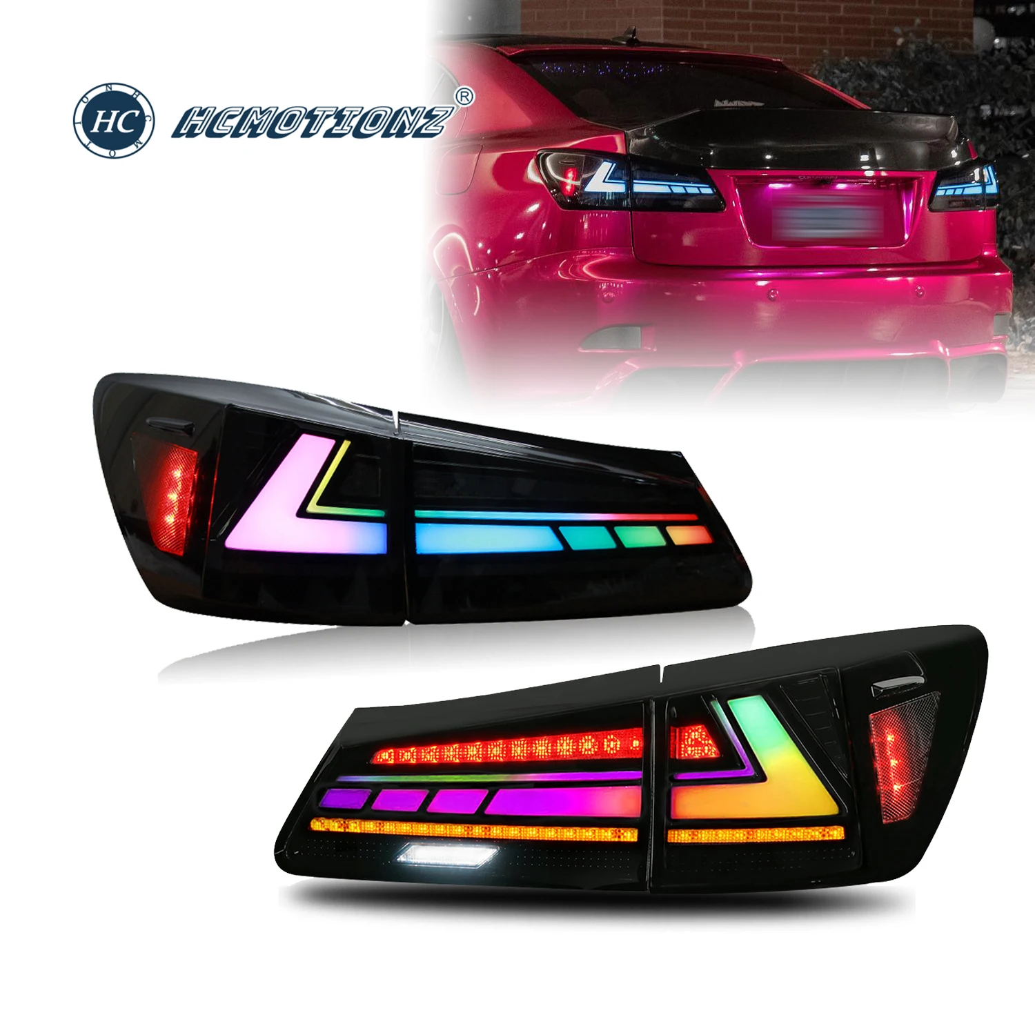 

HCMOTIONZ RGB Tail Lights Assembly for Lexus IS 2006-2012 Start UP Animation DRL IS250 IS350 ISF 200d LED Car Rear Back Lamps