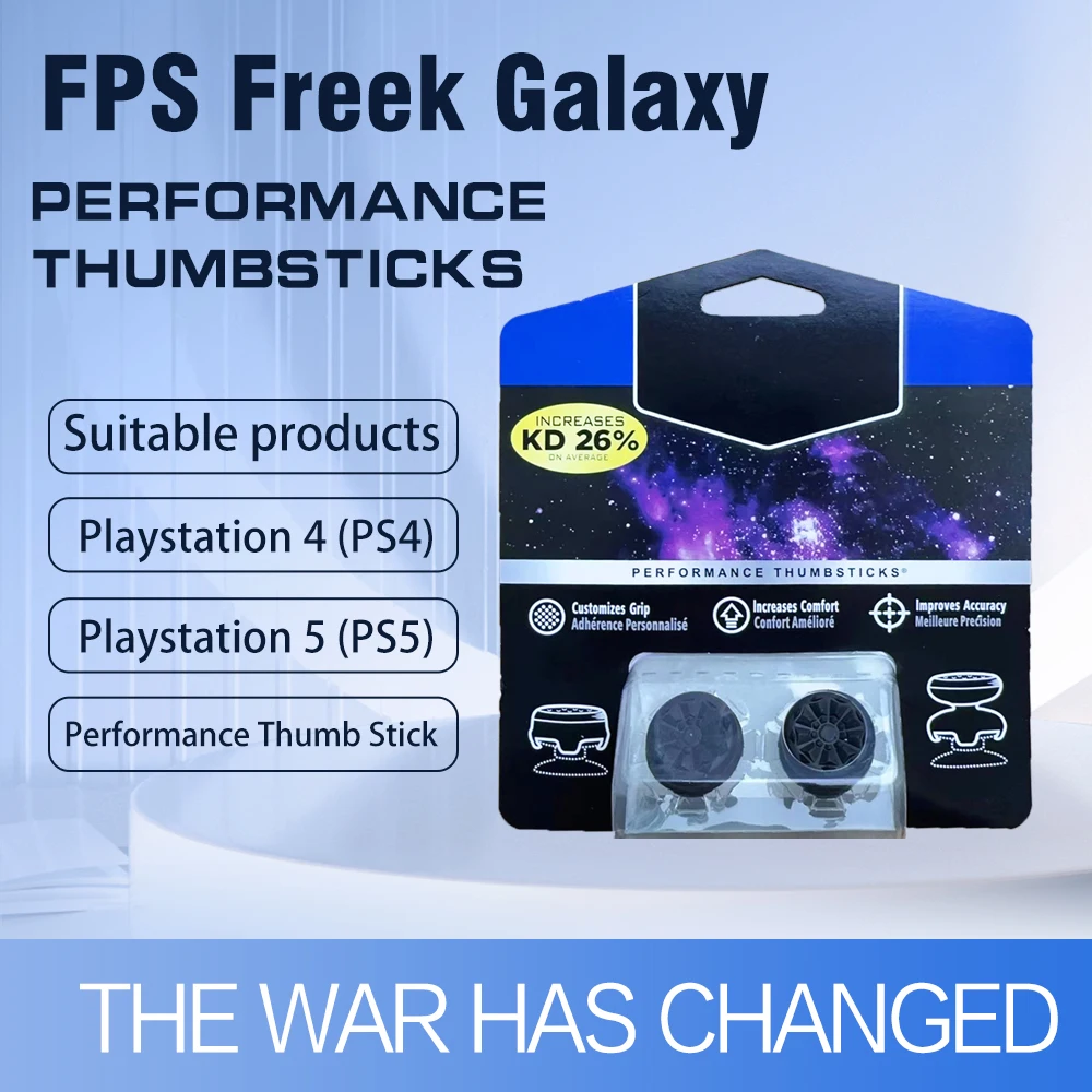 FPS Freek Galaxy Negro/Morado/Blanco para mandos de PS4 y PS5: Palancas de rendimiento con tapas de silicona (1 alta/1 media)