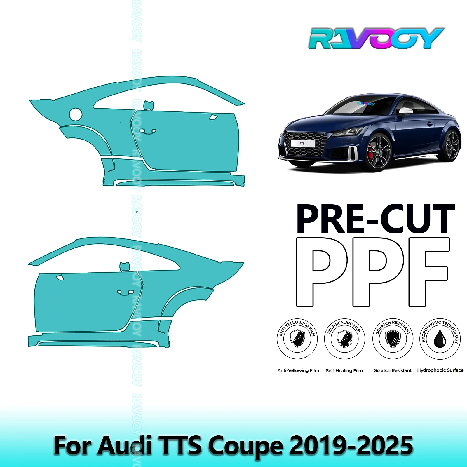 

For Audi TTS Coupe 2019-2025 8.5mil Clear Matte Pre-Cut PPF Door & A/B Pillar Kit TPU Paint Protection Film Set