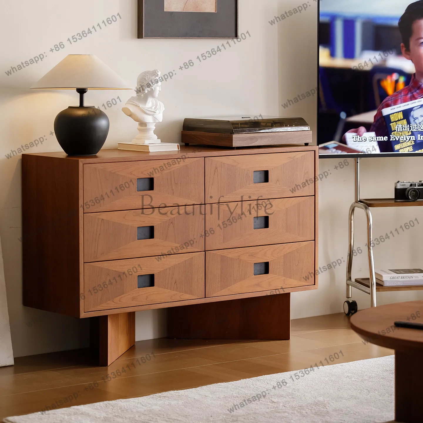 

Medieval style solid wood living room storage cabinet natural teak wabi-sabi retro style dining side cabinet