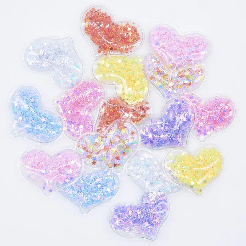 32Pcs 38*30mm Bling Heart Transparent Plastic Filling Sequin Appliques for DIY Headwear Hair Clips Bow Accessories Patches