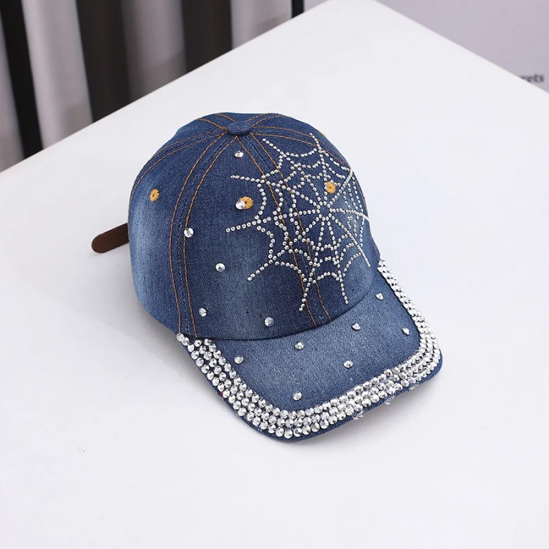 Creative Spider Web Rivet Couple's Baseball Cap, Unisex Duckbill Cap, Fashionable Trendy Denim Baseball Cap for Foreign Trade