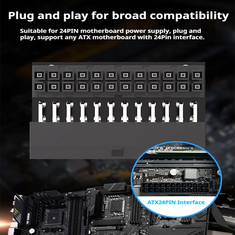 COOLCIRC ATX Power Supply 24Pin to 90 Degree Adapter 5V RGB Mainboard Motherboard Cable Connector Modular DIY PC Accessory