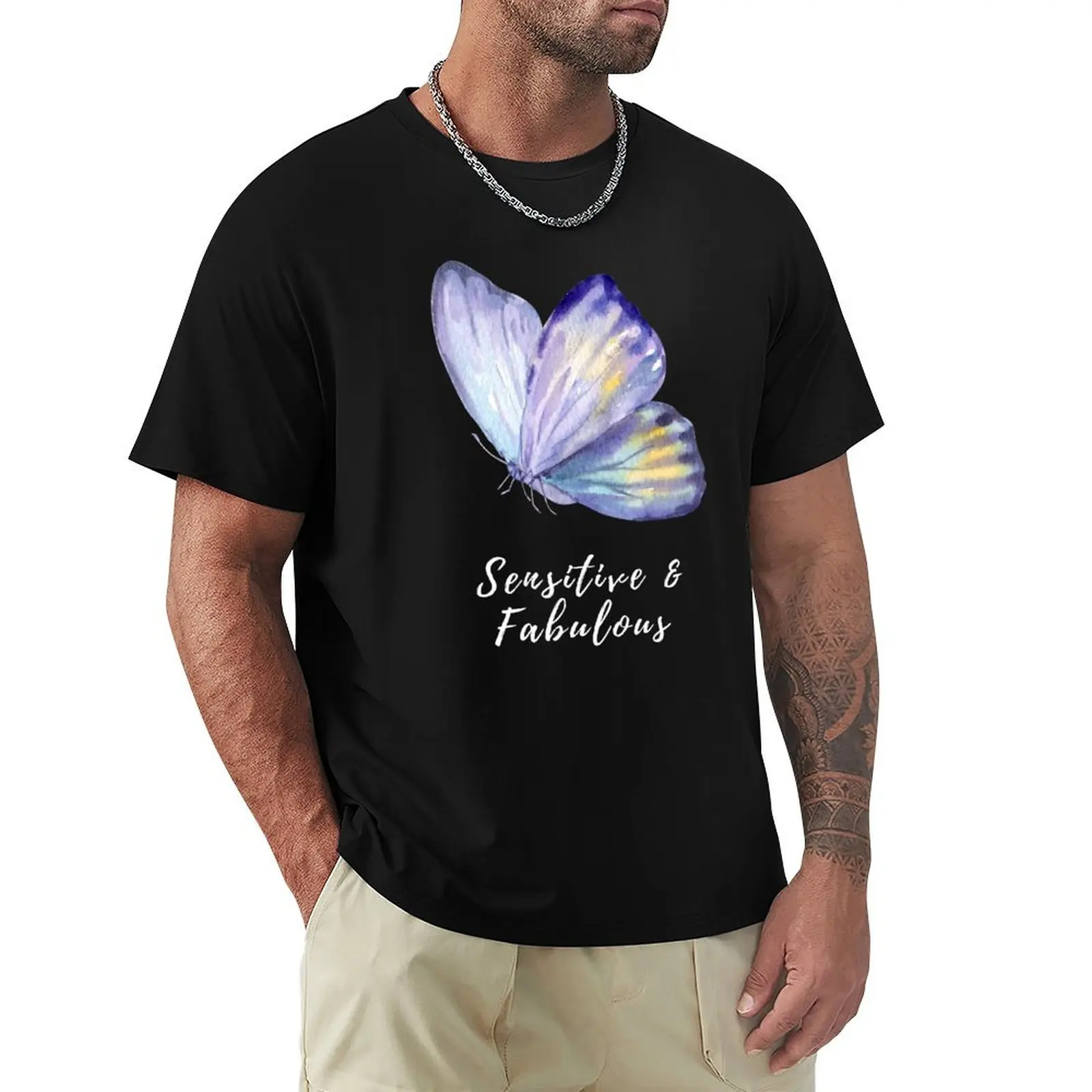 Sensitive and Fabulous Blue Butterfly T-Shirt Everyday Wear Basic Short Sleeve Top