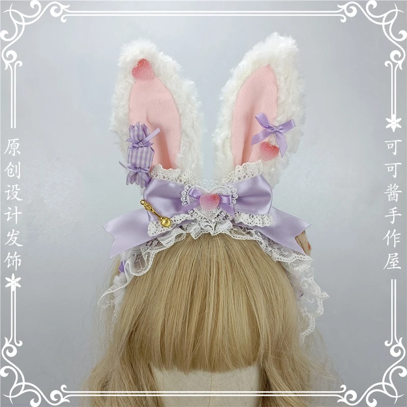 Sweet Plush Rabbit Ear Headband KC Plaid Dot Bow Sweet Cute Mid-Autumn Festival Rabbit Ear Hair Accessories