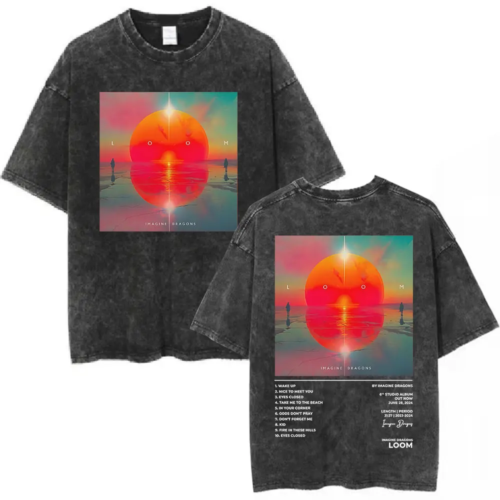

Imagine Dragons Band Loom Tour 2025 Merch T Shirts Men Women Fashion Hip Hop Retro Washed T-shirts Cotton Short Sleeve Tee Shirt
