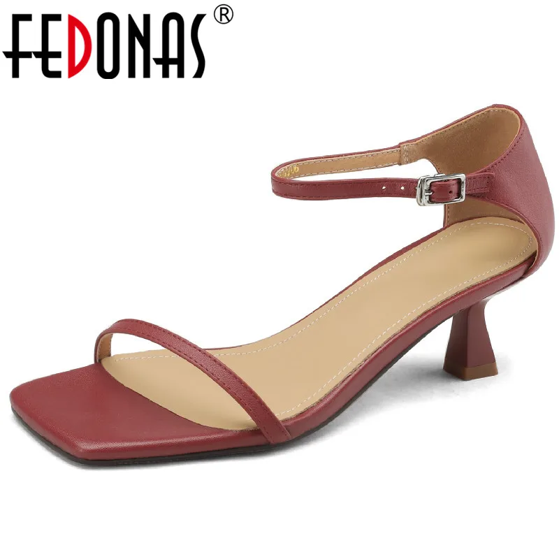 FEDONAS 2025 Women Sandals Fashion Thin Strap Genuine Leather High Heels Ankle Strap Shoes Woman Summer Wedding Party Prom Pumps