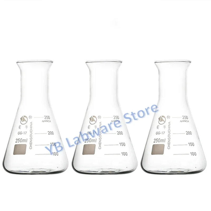 1pc 250ml Trumpet-shaped Mouth Transparent Triangle Glass Flask Conical Flask Erlenmeyer Flask Labratory Equipment