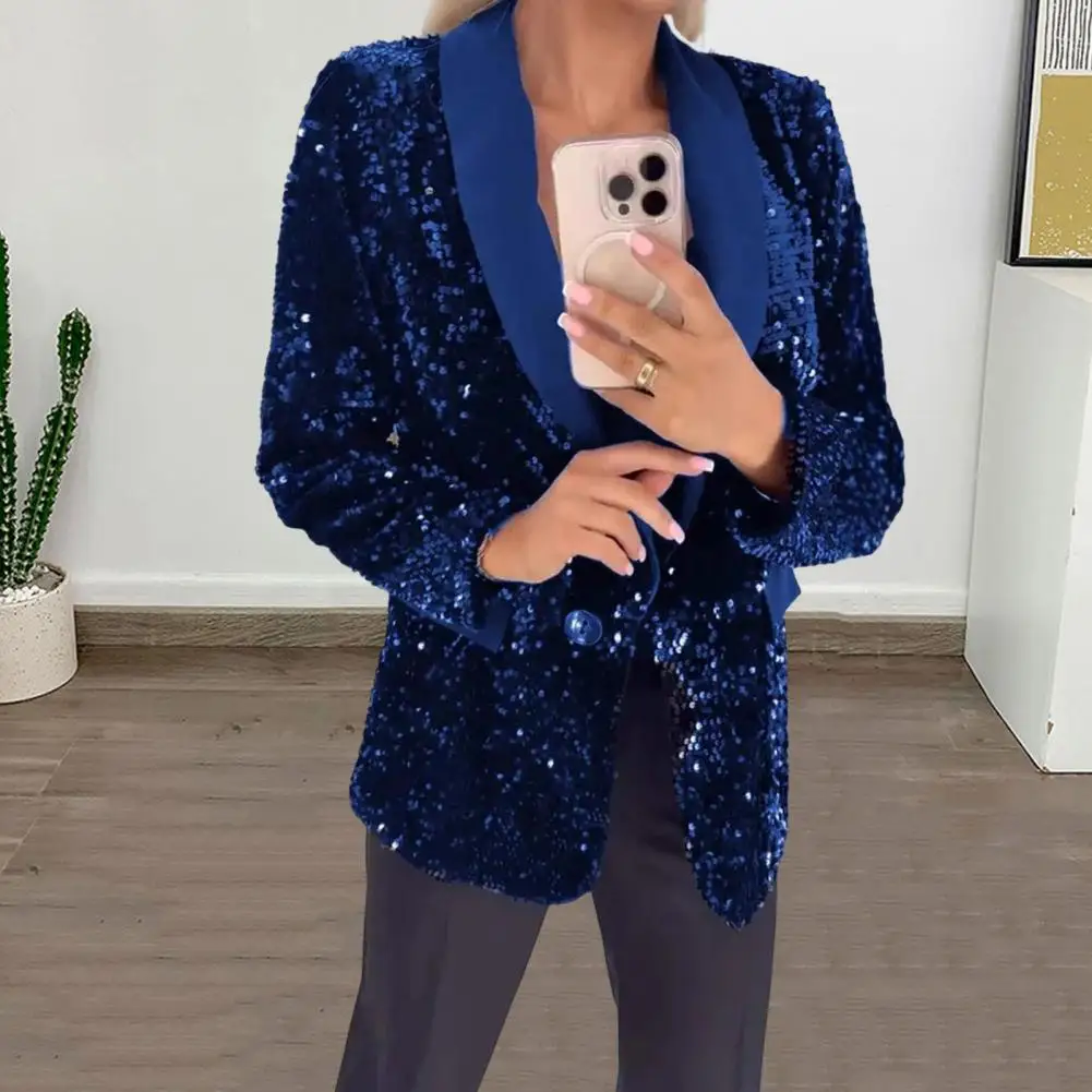 

Пальто для костюма с блестками, куртка с блестками, элегантное женское пальто с блестками и пайетками, куртка на пуговицах с длинными рукавами и лацканами на осень-зиму