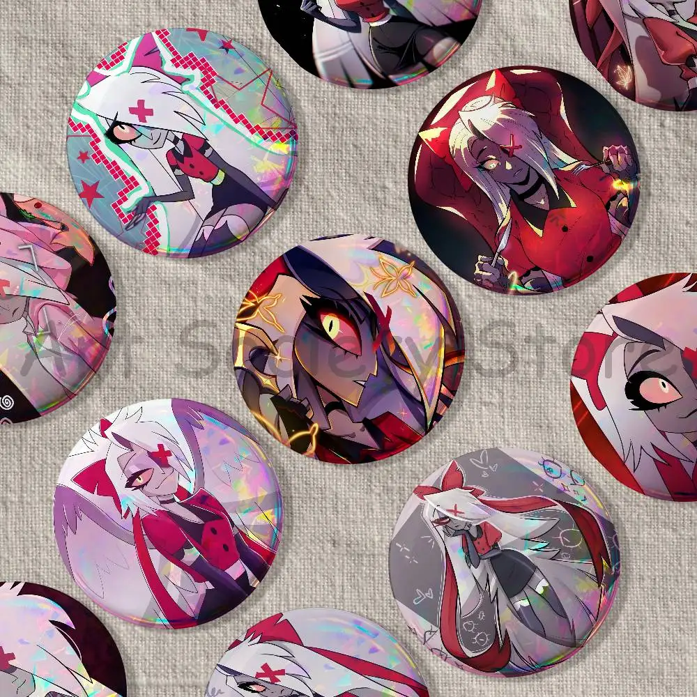 H-Hazbin Vaggie H-Hotel Badges Creative Tinplate Button Pins Brooch Creative Quotes Badge Clothes Backpack Gift Fan Merchandise