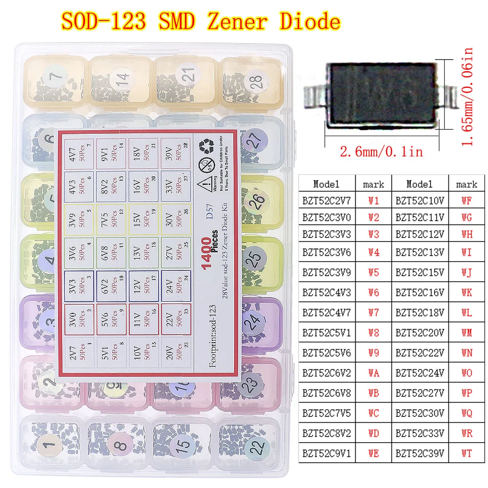 DIP SMD Zener Diode Fast Switching Schottky TVS Diode Assorted Kit 1N4007 1N5408 FR207 1N5819 1N5822 1N4148 10A10 M7 SS14 2V-47V