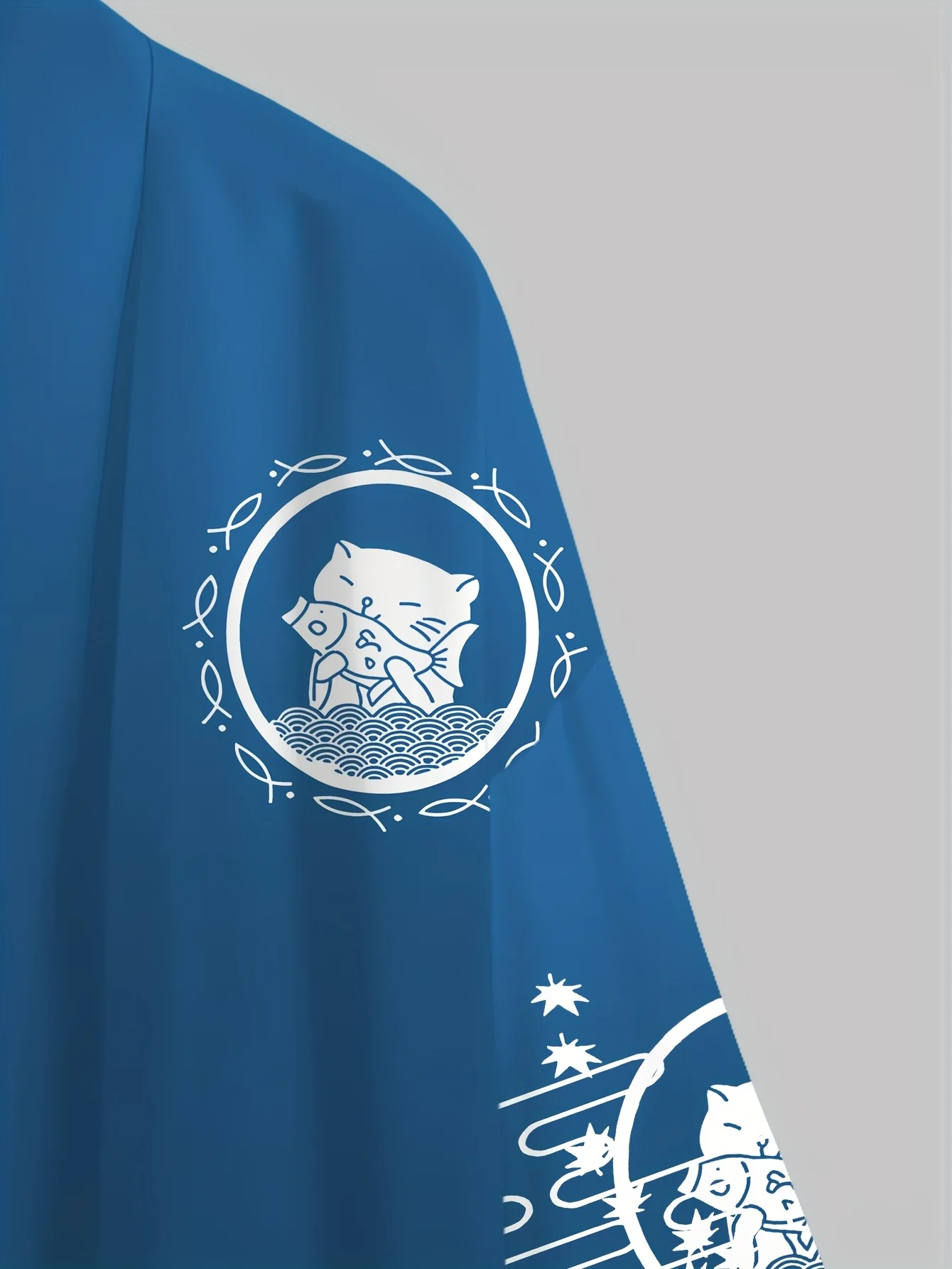 Men's kimonos featuring cartoon cats and moon patterns in blue Japanese kimono cardigan - lightweight polyester summer kimono