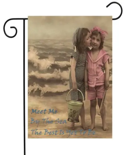 Meet Me By The Sea Postcard Girls    Garden Flag ~   Double Sided  * Top Quality