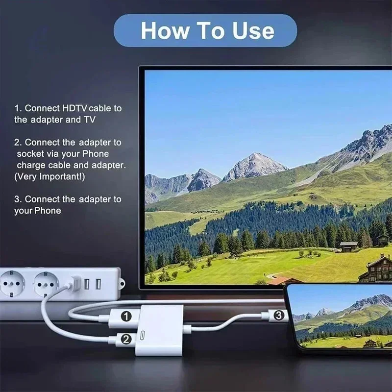 Phone to HDMI-compatible Adapter projection cable Audio Sync Screen Connector for iPhone iPod HDTV Display TV Monitors For VIP image 6