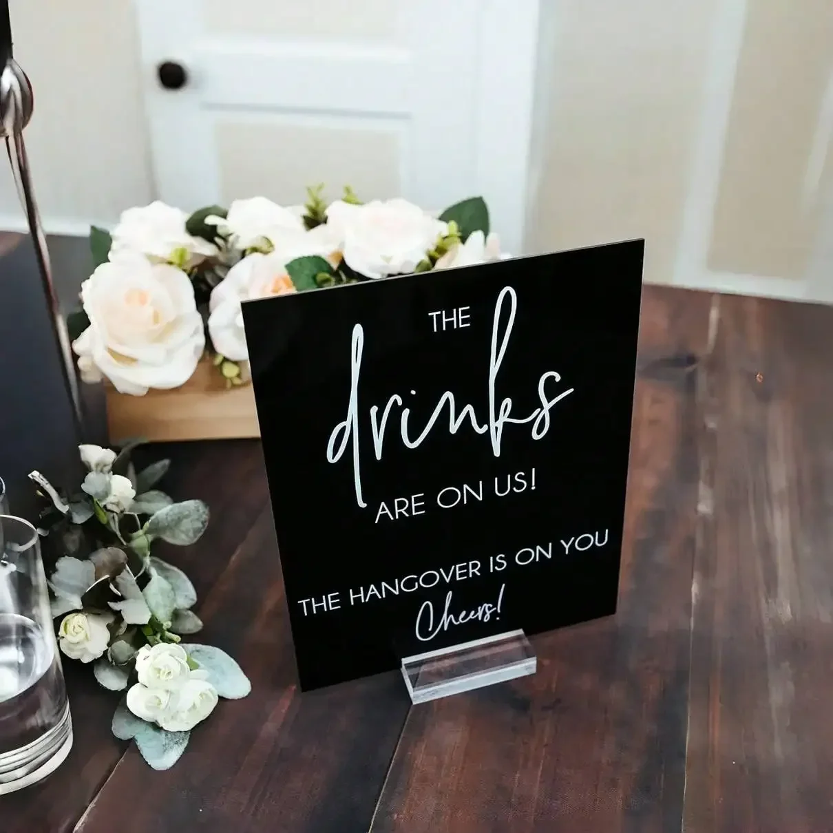 Acryl-Hochzeits-Bar-Schild mit Ständer, offene Bar-Signs mit Halter für Hochzeitsempfang und Event-Party-Tischdekoration – Detail 6