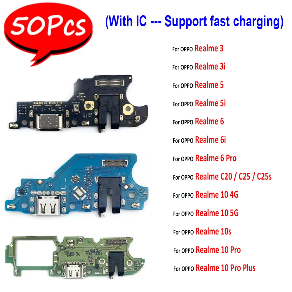 

50 шт., Новый USB-разъем для зарядки микрофона, док-разъем, гибкий кабель для OPPO Realme 3 6 Pro 5 5i C20 C25 C25s 10 Pro Plus 10S