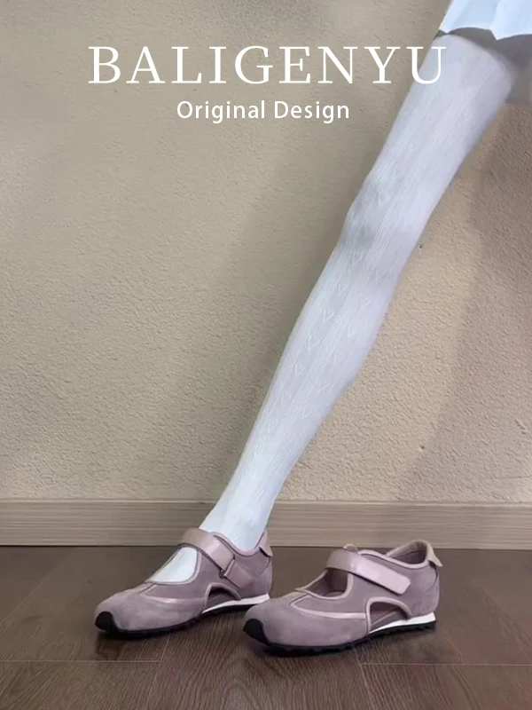 

Ballet Style Mary Jane Flat Bottom Shoes Women's Spring 2026 New Magic Tape Korean System Sheepskin Hollow out Fashionable